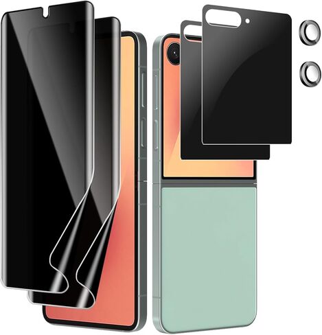 [6 Pack] for Samsung Galaxy Z Flip 6 Privacy Screen Protector, 2 Pack Internal Anti-Spy Film + 2 Pack Outer Privacy Glass Screen Protector + 2 PCS Metal Camera Lens Protector, Anti-Spy, Case Friendly in Kuwait