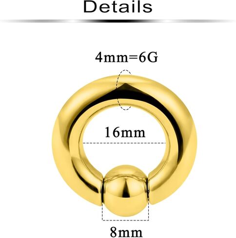 Ftovosyo PA Ring حلقات الخرزة الأسيرة حلقات الربيع BCR الكرة 00G 0G 2G 4G 6G 8G 10G 316L مجوهرات الجسم الجراحية الفولاذية مثقوبة للنساء 2 قطعة 10-19 مم in Saudi Arabia