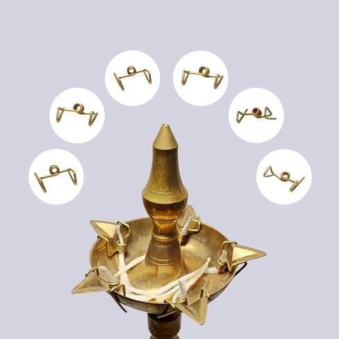 حامل فتيل نحاسي نقي من Samai Kadi لمصابيح الزيت، حامل فتيل قطن Vilakku Batti، Deepak Deepam Temple Pooja Rituals معدني مقاوم للانسكاب (مجموعة من 5، مربع) in Saudi Arabia