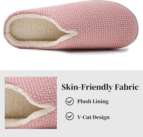 Women’s Cozy Winter Slippers with Textured Knit Upper and Plush Fleece Lining, Memory Foam Insole and Non-Slip Sole, Slip-On House Shoes, Pink or Grey in Kuwait