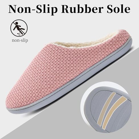 Women’s Cozy Winter Slippers with Textured Knit Upper and Plush Fleece Lining, Memory Foam Insole and Non-Slip Sole, Slip-On House Shoes, Pink or Grey in Kuwait