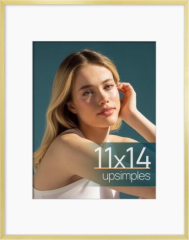 إطار صورة من الألومنيوم مقاس 11 × 14 ذهبي من upsimples، صورة عرض مقاس 8 × 10 مع حصيرة أو 11 × 14 بدون حصيرة، إطار ملصق معدني معلق على الحائط مع غطاء أكريليك، عبوة واحدة in Kuwait