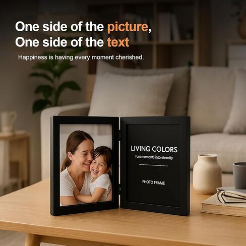 5x7 Picture Frame Hinged, Double Picture Frames Fold, Wood Photo Frame for Tabletop or Desktop Display Vertically, Black in Saudi Arabia