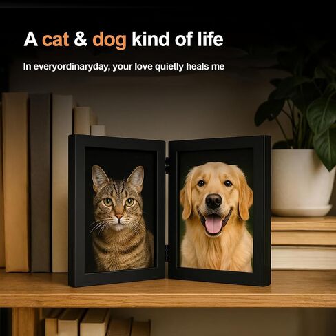 5x7 Picture Frame Hinged, Double Picture Frames Fold, Wood Photo Frame for Tabletop or Desktop Display Vertically, Black in Saudi Arabia