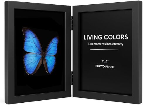 5x7 Picture Frame Hinged, Double Picture Frames Fold, Wood Photo Frame for Tabletop or Desktop Display Vertically, Black in Saudi Arabia