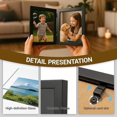5x7 Picture Frame Hinged, Double Picture Frames Fold, Wood Photo Frame for Tabletop or Desktop Display Vertically, Black in Saudi Arabia