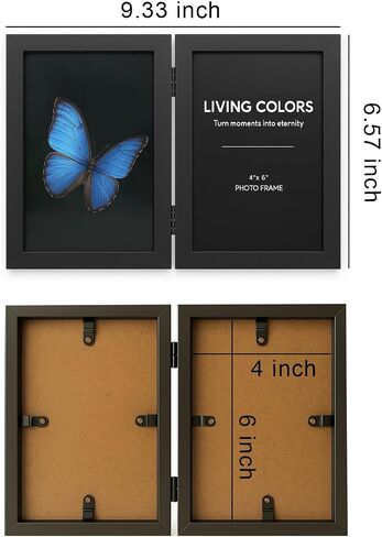 5x7 Picture Frame Hinged, Double Picture Frames Fold, Wood Photo Frame for Tabletop or Desktop Display Vertically, Black in Saudi Arabia