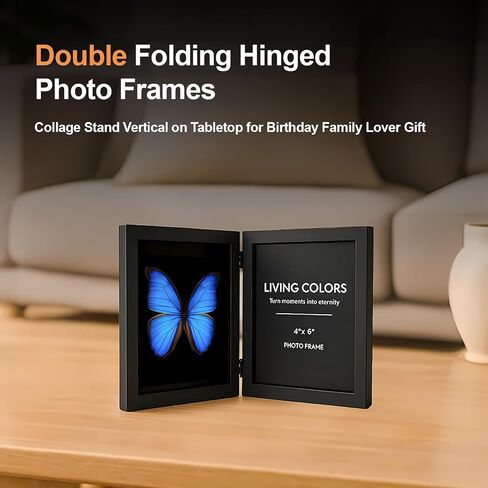 5x7 Picture Frame Hinged, Double Picture Frames Fold, Wood Photo Frame for Tabletop or Desktop Display Vertically, Black in Saudi Arabia