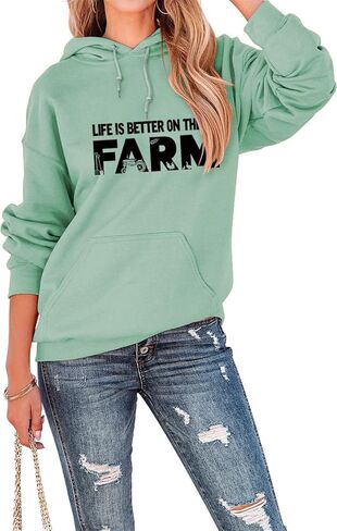 الحياة أفضل في المزرعة البلوز حياة المزرعة قميص فتاة الريف تيز المرأة Crewneck البلوز القمم مضحك مزارع هدية in Kuwait