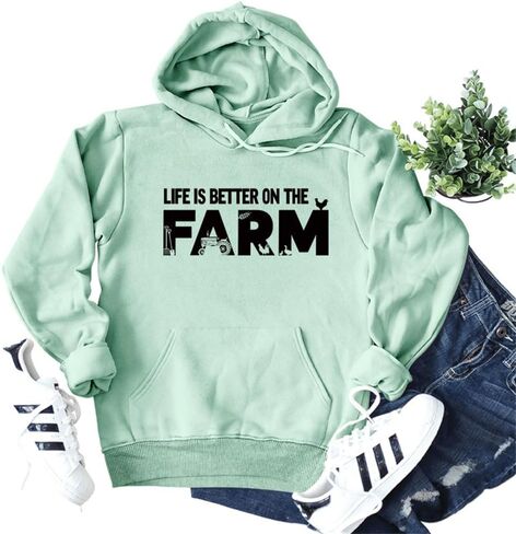 الحياة أفضل في المزرعة البلوز حياة المزرعة قميص فتاة الريف تيز المرأة Crewneck البلوز القمم مضحك مزارع هدية in Kuwait