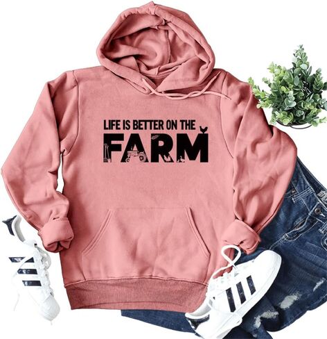 الحياة أفضل في المزرعة البلوز حياة المزرعة قميص فتاة الريف تيز المرأة Crewneck البلوز القمم مضحك مزارع هدية in Kuwait
