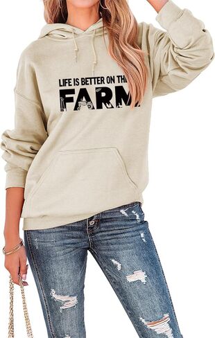 الحياة أفضل في المزرعة البلوز حياة المزرعة قميص فتاة الريف تيز المرأة Crewneck البلوز القمم مضحك مزارع هدية in Kuwait