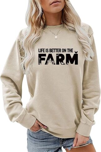 الحياة أفضل في المزرعة البلوز حياة المزرعة قميص فتاة الريف تيز المرأة Crewneck البلوز القمم مضحك مزارع هدية in Kuwait