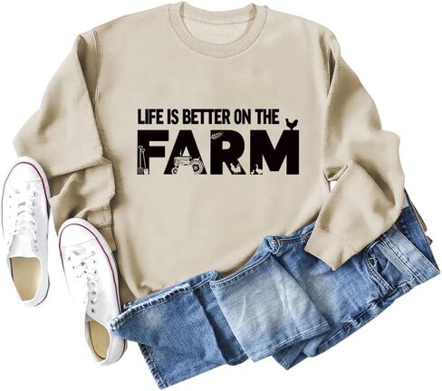 الحياة أفضل في المزرعة البلوز حياة المزرعة قميص فتاة الريف تيز المرأة Crewneck البلوز القمم مضحك مزارع هدية in Kuwait