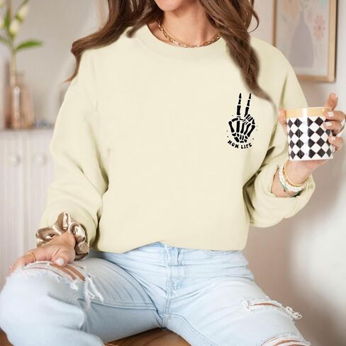 Mom Life Sweatshirt Mama Sweatshirts for Women Skeleton Halloween Long Sleeve Shirt Rock Crewneck Graphic Pullover in Saudi Arabia