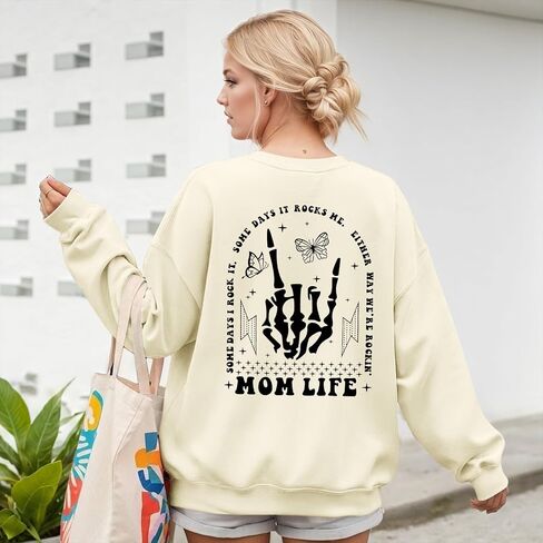 Mom Life Sweatshirt Mama Sweatshirts for Women Skeleton Halloween Long Sleeve Shirt Rock Crewneck Graphic Pullover in Saudi Arabia