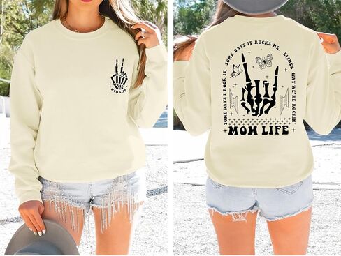 Mom Life Sweatshirt Mama Sweatshirts for Women Skeleton Halloween Long Sleeve Shirt Rock Crewneck Graphic Pullover in Saudi Arabia