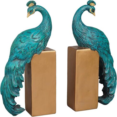 Heavy Duty Bookends Home Decor - Set of 2 Resin Peacock Non-Skid Decorative Bookends Bird Bookends Modern Peacock Statue Decor for Bookshelves Office Desk Living Room 6 * 2.5 * 12 Inch Braxio in Kuwait