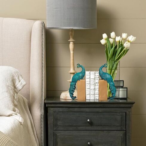 Heavy Duty Bookends Home Decor - Set of 2 Resin Peacock Non-Skid Decorative Bookends Bird Bookends Modern Peacock Statue Decor for Bookshelves Office Desk Living Room 6 * 2.5 * 12 Inch Braxio in Kuwait