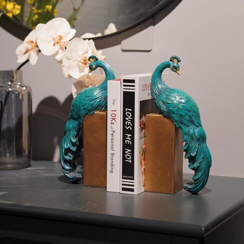 Heavy Duty Bookends Home Decor - Set of 2 Resin Peacock Non-Skid Decorative Bookends Bird Bookends Modern Peacock Statue Decor for Bookshelves Office Desk Living Room 6 * 2.5 * 12 Inch Braxio in Kuwait