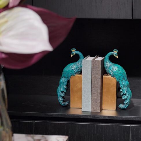 Heavy Duty Bookends Home Decor - Set of 2 Resin Peacock Non-Skid Decorative Bookends Bird Bookends Modern Peacock Statue Decor for Bookshelves Office Desk Living Room 6 * 2.5 * 12 Inch Braxio in Kuwait