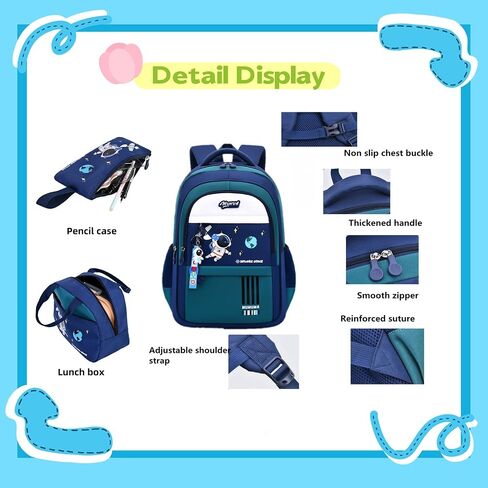 ZHANAO Backpack Set for Boys Astronaut Schoolbag with Lunch Box Pencil Case Set Bookbags for Kids Children Waterproof Lightweight Backpacks in Kuwait