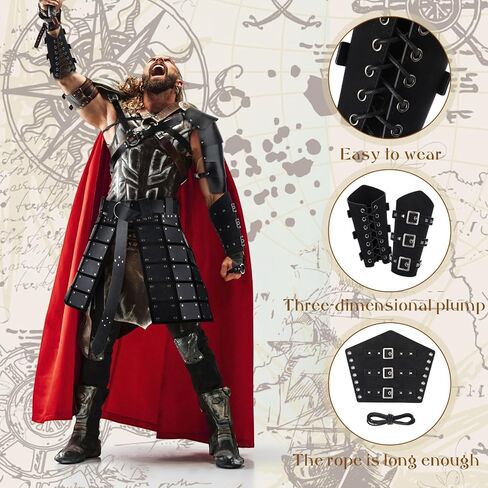 Sanwuta 5 Pcs Halloween Renaissance Accessories Men Medieval Costume Leather Viking Shoulder Armor Thigh Armor Belt Arm Guard in Saudi Arabia