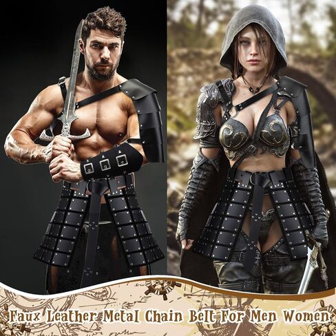 Sanwuta 5 Pcs Halloween Renaissance Accessories Men Medieval Costume Leather Viking Shoulder Armor Thigh Armor Belt Arm Guard in Saudi Arabia