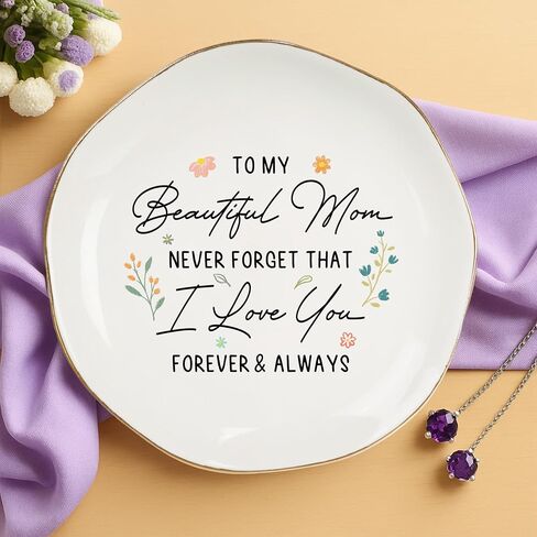 Birthday Gifts for Mom with Box - 4.5" Ceramic Jewelry Dish Tray - Thank You Mom Gift from Daughter Son, Christmas Gift for Mother in Law, Trinket Dish for Rings Earrings - Beautiful mom I love you in Saudi Arabia