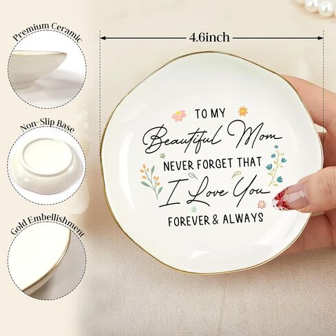 Birthday Gifts for Mom with Box - 4.5" Ceramic Jewelry Dish Tray - Thank You Mom Gift from Daughter Son, Christmas Gift for Mother in Law, Trinket Dish for Rings Earrings - Beautiful mom I love you in Saudi Arabia