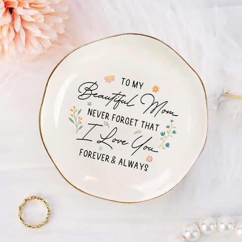 Birthday Gifts for Mom with Box - 4.5" Ceramic Jewelry Dish Tray - Thank You Mom Gift from Daughter Son, Christmas Gift for Mother in Law, Trinket Dish for Rings Earrings - Beautiful mom I love you in Saudi Arabia