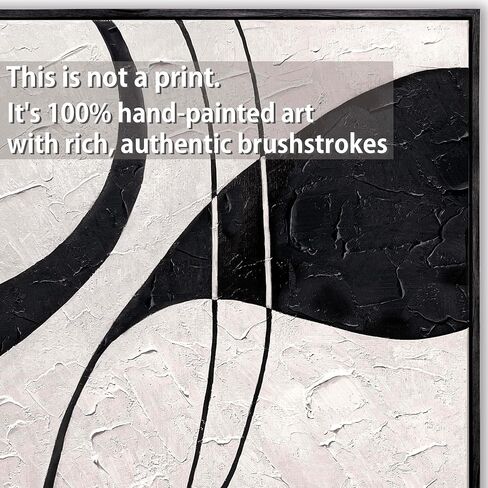 100% Hand-Painted, Black Color Framed 2-Set Black and White Wall Art Thick Texture Large Abstract Wall Art Decor for Living Room, Bedroom, Office, Modern Home Decor - 2 Piece of 90cm x 60cm in Kuwait