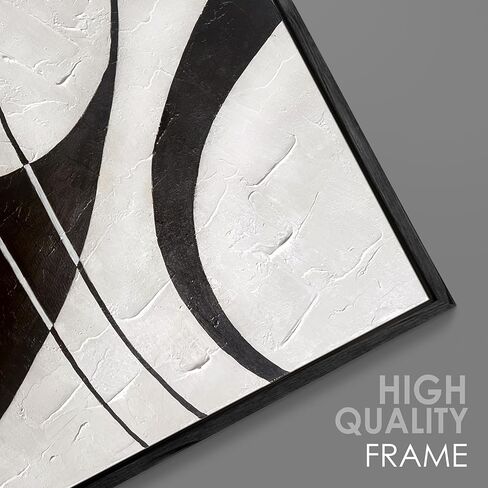 100% Hand-Painted, Black Color Framed 2-Set Black and White Wall Art Thick Texture Large Abstract Wall Art Decor for Living Room, Bedroom, Office, Modern Home Decor - 2 Piece of 90cm x 60cm in Kuwait