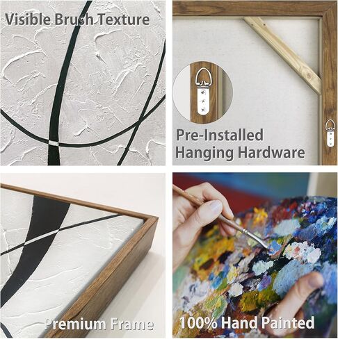 100% Hand-Painted, Black Color Framed 2-Set Black and White Wall Art Thick Texture Large Abstract Wall Art Decor for Living Room, Bedroom, Office, Modern Home Decor - 2 Piece of 90cm x 60cm in Kuwait