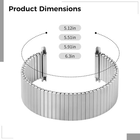 Stainless Steel Stretch Watch Band, Adjustable Elastic Strap, Metal Watch Strap for 18-22Mm Watches, Silver Brushed Design, 140Mm Length, Size M, in Saudi Arabia