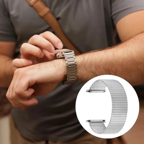 Stainless Steel Stretch Watch Band, Adjustable Elastic Strap, Metal Watch Strap for 18-22Mm Watches, Silver Brushed Design, 140Mm Length, Size M, in Saudi Arabia