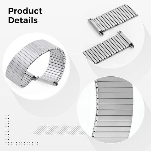 Stainless Steel Stretch Watch Band, Adjustable Elastic Strap, Metal Watch Strap for 18-22Mm Watches, Silver Brushed Design, 140Mm Length, Size M, in Saudi Arabia