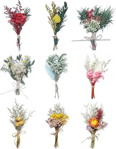 TooGet 9Pcs Mini Dried Flower Bouquets Real Small Boho Floral Bouquet Natural Dried Flowers for DIY Crafts Cake Gift Packaging Wedding Decor and Home Decorations in Saudi Arabia