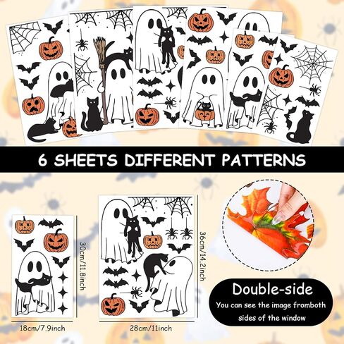 Halloween Ghost Window Cling Sticker Spooky Ghost Pumpkin Black Cat Reusable Window Decals for Party Home Classroom Decor, 6 Sheets in Saudi Arabia