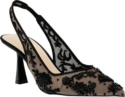 JORISTIMO Womens Slingback Kitten Heels Mesh with Beads and Sequins Embroidered Closed Pointed Toe Slip On Pumps in Saudi Arabia