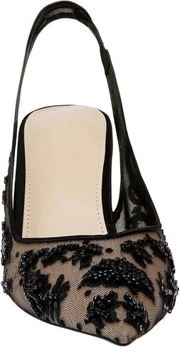 JORISTIMO Womens Slingback Kitten Heels Mesh with Beads and Sequins Embroidered Closed Pointed Toe Slip On Pumps in Saudi Arabia