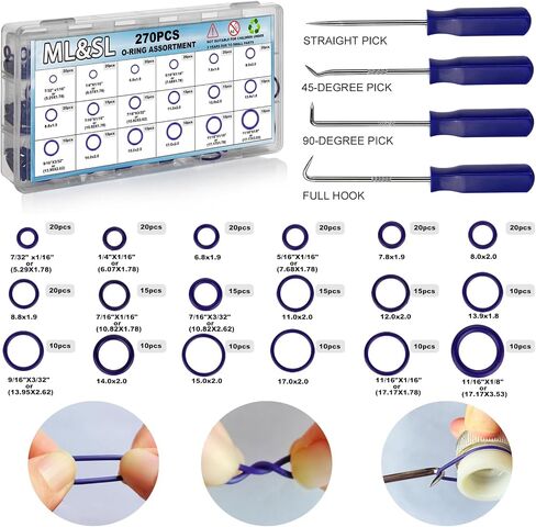 Car A/C Repair Kit, 270PCS Rubber O-Ring Seal Kit + 40PCS Car Air Conditioner Valve Core Kit for R12 R134a A/C with Remover & Install Tool+10pcs R134a AC Valve Caps, Fix Refrigeration System in Saudi Arabia