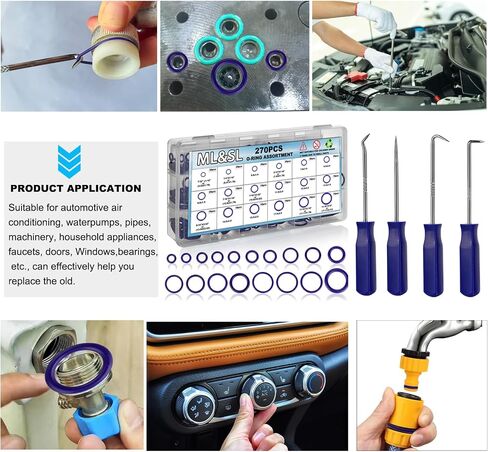 Car A/C Repair Kit, 270PCS Rubber O-Ring Seal Kit + 40PCS Car Air Conditioner Valve Core Kit for R12 R134a A/C with Remover & Install Tool+10pcs R134a AC Valve Caps, Fix Refrigeration System in Saudi Arabia