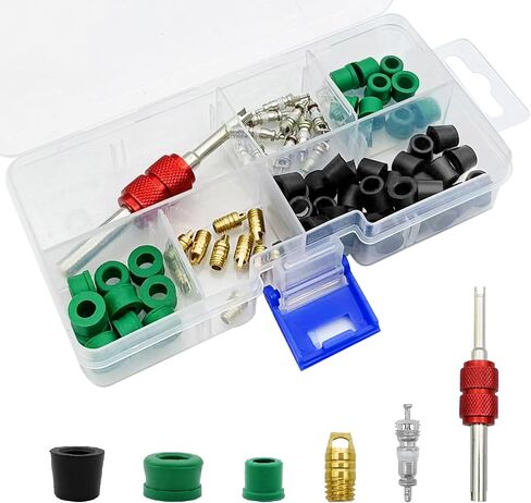 71Pcs HVAC Hose Gasket Air Condition Repair Kit Repair Tool 10Pcs Valves 10Pcs Valve Cores 50Pcs Hose Gaskets HVAC Hose Gasket HVAC Hose Seals in Saudi Arabia