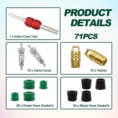 71Pcs HVAC Hose Gasket Air Condition Repair Kit Repair Tool 10Pcs Valves 10Pcs Valve Cores 50Pcs Hose Gaskets HVAC Hose Gasket HVAC Hose Seals in Saudi Arabia
