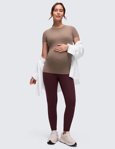 CRZ YOGA Softembrace قمصان الأمومة قصيرة الأكمام للنساء لينة عادية طاقم الرقبة الحمل القمم الخروج الأساسية تي شيرت in Kuwait