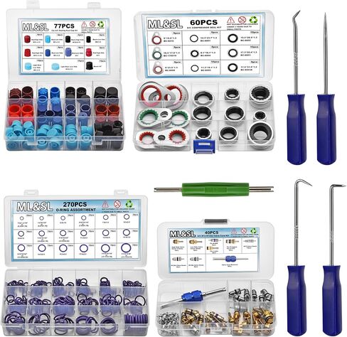 Car A/C Repair Kit, 270PCS Rubber O-Ring Seal Kit + 40PCS Car Air Conditioner Valve Core Kit for R12 R134a A/C with Remover & Install Tool+10pcs R134a AC Valve Caps, Fix Refrigeration System in Saudi Arabia