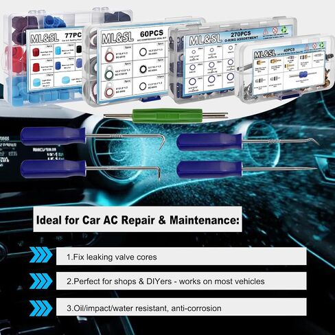 Car A/C Repair Kit, 270PCS Rubber O-Ring Seal Kit + 40PCS Car Air Conditioner Valve Core Kit for R12 R134a A/C with Remover & Install Tool+10pcs R134a AC Valve Caps, Fix Refrigeration System in Saudi Arabia