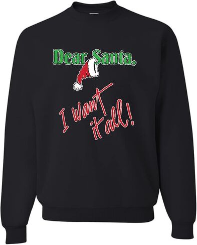 Wild Bobby Dear Santa Checklist I Want It All سانتا كلوز، سترة عيد الميلاد القبيحة للجنسين، سويت شيرت برسومات بياقة دائرية in Saudi Arabia