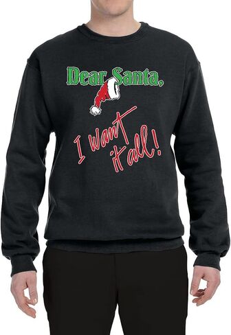 Wild Bobby Dear Santa Checklist I Want It All سانتا كلوز، سترة عيد الميلاد القبيحة للجنسين، سويت شيرت برسومات بياقة دائرية in Saudi Arabia